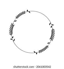 Resumen Círculo Redondo De Línea Simple Negro Con Hojas De Hojas Flores De Marco Dibujo Esbozo De Estilo De Diseño De Doodle Isolación Ilustración Para Boda Y Cartel