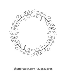 Abstrakter, einfacher Rundkreis für Schwarze Linien mit Blättern Rahmenblumen Doodle-Element Vectordesign-Stil-Skizze isoliert Illustration für Hochzeit und Banner