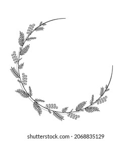 Resumen Círculo Redondo De Línea Simple Negro Con Hojas De Hojas Flores De Marco Dibujo Esbozo De Estilo De Diseño De Doodle Isolación Ilustración Para Boda Y Cartel