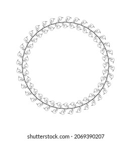 Abstract Black Simple Line Round Circ With Leaf Leaves Frame Flowers Doodle Outline Element Vector Design Style Sketch Isolated Illustration For Wedding And Banner