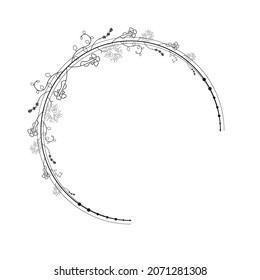 Abstract Black Simple Line Round Circ With Leaf Leaves Frame Flowers Doodle Outline Element Vector Design Style Sketch Isolated Illustration For Wedding And Banner