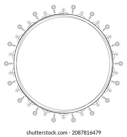 Abstract Black Simple Line Round Circle With Leaf Leaves Frame Flowers Doodle Outline Element Vector Design Style Sketch Isolated Illustration For Wedding And Banner