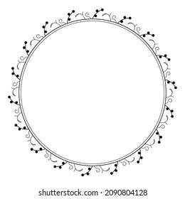 Abstract Black Simple Line Round Circle With Leaf Leaves Frame Flowers Doodle Outline Element Vector Design Style Sketch Isolated Illustration For Wedding And Banner