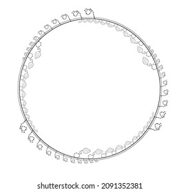 Abstract Black Simple Line Round Circle With Leaf Leaves Frame Flowers Doodle Outline Element Vector Design Style Sketch Isolated Illustration For Wedding And Banner