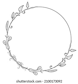 Resumen Círculo Redondo De Línea Sencilla Negra Con Hojas De Hojas Flores De Marco Esbozo De Esbozo De Estilo Vector De Dibujo Aislado Ilustración Para Boda Y Cartel