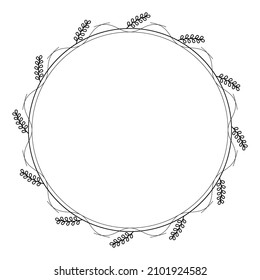 Resumen Círculo Redondo De Línea Sencilla Negra Con Hojas De Hojas Flores De Marco Esbozo De Esbozo De Estilo Vector De Dibujo Aislado Ilustración Para Boda Y Cartel