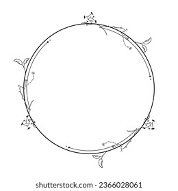 Abstract Black Simple Line Round Circle With Leaf Leaves Frame Flowers Doodle Outline Element Vector Design Style Sketch Isolated Illustration For Wedding And Banner
