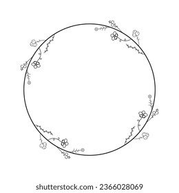 Abstract Black Simple Line Round Circle With Leaf Leaves Frame Flowers Doodle Outline Element Vector Design Style Sketch Isolated Illustration For Wedding And Banner
