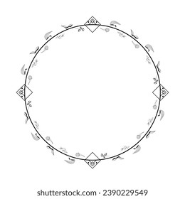 Resumen Círculo Redondo De Línea Sencilla Negra Con Hojas De Hojas Flores De Marco Esbozo De Esbozo De Estilo Vector De Dibujo Aislado Ilustración Para Boda Y Cartel