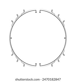 Abstract Black Simple Line Round Circle With Leaf Leaves Frame Flowers Doodle Outline Element Vector Design Style Sketch Isolated Illustration For Wedding And Banner