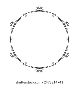 Abstrakte Schwarze Einfache Linie Runder Kreis mit Blättern Rahmen Blumen Doodle Umriss Element Vektorgrafik Design Stil Skizze Isolierte Illustration für Hochzeit und Banner