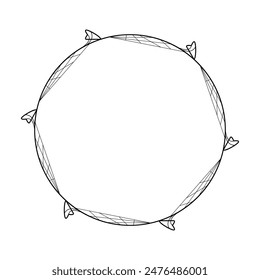 Abstract Black Simple Line Round Circle With Leaf Leaves Frame Flowers Doodle Outline Element Vector Design Style Sketch Isolated Illustration For Wedding And Banner