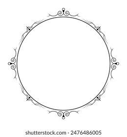 Abstract Black Simple Line Round Circle With Leaf Leaves Frame Flowers Doodle Outline Element Vector Design Style Sketch Isolated Illustration For Wedding And Banner