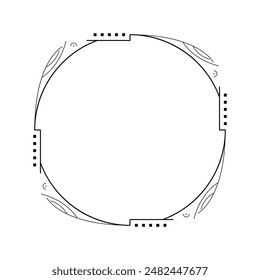 Abstract Black Simple Line Round Circle With Leaf Leaves Frame Flowers Doodle Outline Element Vector Design Style Sketch Isolated Illustration For Wedding And Banner