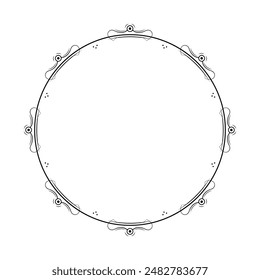 Abstract Black Simple Line Round Circle With Leaf Leaves Frame Flowers Doodle Outline Element Vector Design Style Sketch Isolated Illustration For Wedding And Banner