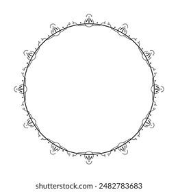 Abstract Black Simple Line Round Circle With Leaf Leaves Frame Flowers Doodle Outline Element Vector Design Style Sketch Isolated Illustration For Wedding And Banner