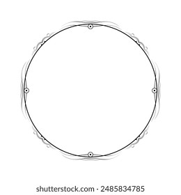 Abstract Black Simple Line Round Circle With Leaf Leaves Frame Flowers Doodle Outline Element Vector Design Style Sketch Isolated Illustration For Wedding And Banner