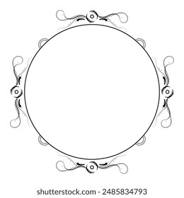 Abstract Black Simple Line Round Circle With Leaf Leaves Frame Flowers Doodle Outline Element Vector Design Style Sketch Isolated Illustration For Wedding And Banner