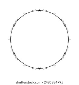 Abstractas Negro Línea Simple Círculo Redondo Con Hojas De Hoja Marco Flores Doodle Elemento De Contorno De Diseño De Vector Esbozo Ilustración Aislada Para Boda Y Anuncio