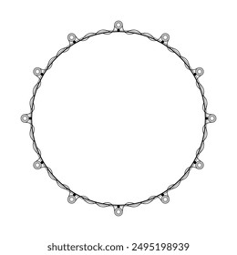 Abstractas Negro Línea Simple Círculo Redondo Con Hojas De Hoja Marco Flores Doodle Elemento De Contorno De Diseño De Vector Esbozo Ilustración Aislada Para Boda Y Anuncio