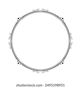 Abstrakte Schwarze Einfache Linie Runder Kreis mit Blättern Rahmen Blumen Doodle Umriss Element Vektorgrafik Design Stil Skizze Isolierte Illustration für Hochzeit und Banner