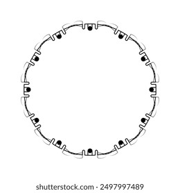 Abstract Black Simple Line Round Circle With Leaf Leaves Frame Flowers Doodle Outline Element Vector Design Style Sketch Isolated Illustration For Wedding And Banner