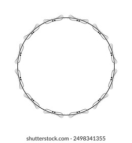 Abstract Black Simple Line Round Circle With Leaf Leaves Frame Flowers Doodle Outline Element Vector Design Style Sketch Isolated Illustration For Wedding And Banner