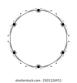 Abstractas Negro Línea Simple Círculo Redondo Con Hojas De Hojas Marco Flores Doodle Outline Elemento Diseño De Vector Estilo Sketch Ilustración Aislada Para La Boda Y El Anuncio