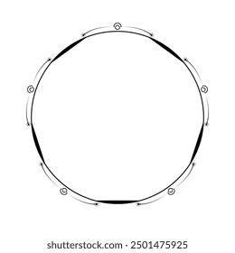 Abstract Black Simple Line Round Circle With Leaf Leaves Frame Flowers Doodle Outline Element Vector Design Style Sketch Isolated Illustration For Wedding And Banner