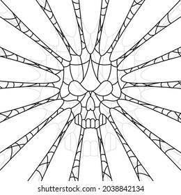 Abstract Black Simple Line Skull With Spider Web Doodle Outline Element Vector Design Style Sketch Isolated On White Background Illustration Spooky Horror Halloween