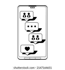 Abstract Black Simple Line Smartphone, Technology, Social Network Doodle Outline Element Vector Design Style Sketch Isolated On White Background Illustration