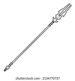 Abstract Black Simple Line Spear Weapon Doodle Outline Element Vector Design Style Sketch Isolated On White Background Illustration For War, Battle