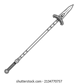 Abstrakte Schwarze einfache Linie Spear Weapon Doodle Outline Element Vectordesign-Stil Skizze einzeln auf weißem Hintergrund Illustration für Krieg, Schlacht