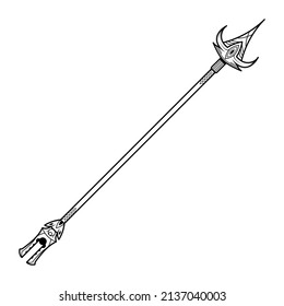 Abstract Black Simple Line Spear Weapon Doodle Outline Element Vector Design Style Sketch Isolated On White Background Illustration For War, Battle