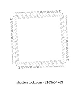 Resumen Cuadrado De Línea Simple Negro Con Hojas De Hojas De Hojas De Marco Flores De Dibujo Esbozo De Diseño De Elemento De Contorno De Doodle Esbozo De Estilo Isolación Ilustración Para Boda Y Cartel