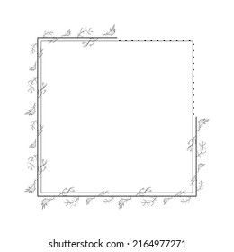 Abstract Black Simple Line Square With Leaf Leaves Frame Flowers Doodle Outline Element Vector Design Style Sketch Isolated Illustration For Wedding And Banner