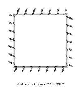 Abstract Black Simple Line Square With Leaf Leaves Frame Flowers Doodle Outline Element Vector Design Style Sketch Isolated Illustration For Wedding And Banner
