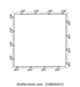 Resumen Cuadrado De Línea Simple Negro Con Hojas De Hojas De Hojas De Marco Flores De Dibujo Esbozo De Diseño De Elemento De Contorno De Doodle Esbozo De Estilo Isolación Ilustración Para Boda Y Cartel