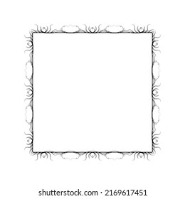 Resumen Cuadrado De Línea Simple Negro Con Hojas De Hojas De Hojas De Marco Flores De Dibujo Esbozo De Diseño De Elemento De Contorno De Doodle Esbozo De Estilo Isolación Ilustración Para Boda Y Cartel