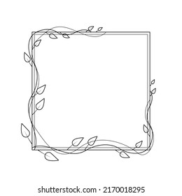 Abstract Black Simple Line Square With Leaf Leaves Frame Flowers Doodle Outline Element Vector Design Style Sketch Isolated Illustration For Wedding And Banner
