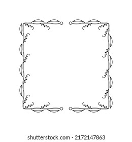 Abstract Black Simple Line Square With Leaf Leaves Frame Flowers Doodle Outline Element Vector Design Style Sketch Isolated Illustration For Wedding And Banner