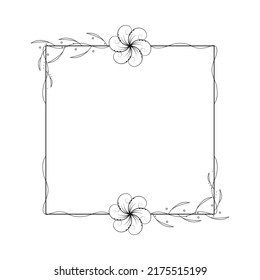Abstract Black Simple Line Square With Leaf Leaves Frame Flowers Doodle Outline Element Vector Design Style Sketch Isolated Illustration For Wedding And Banner