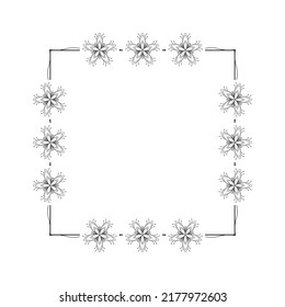 Abstract Black Simple Line Square With Leaf Leaves Frame Flowers Doodle Outline Element Vector Design Style Sketch Isolated Illustration For Wedding And Banner