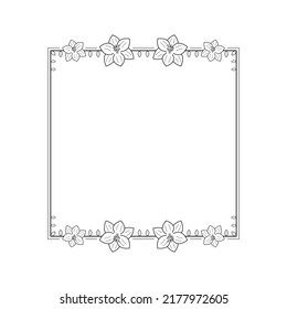 Abstract Black Simple Line Square With Leaf Leaves Frame Flowers Doodle Outline Element Vector Design Style Sketch Isolated Illustration For Wedding And Banner