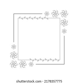 Resumen Cuadrado De Línea Simple Negro Con Hojas De Hojas De Hojas De Marco Flores De Dibujo Esbozo De Diseño De Elemento De Contorno De Doodle Esbozo De Estilo Isolación Ilustración Para Boda Y Cartel
