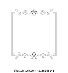 Resumen Cuadrado De Línea Simple Negro Con Hojas De Hojas De Hojas De Marco Flores De Dibujo Esbozo De Diseño De Elemento De Contorno De Doodle Esbozo De Estilo Isolación Ilustración Para Boda Y Cartel