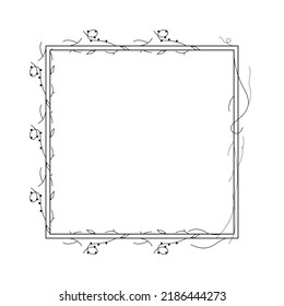 Resumen Cuadrado De Línea Simple Negro Con Hojas De Hojas De Hojas De Marco Flores De Dibujo Esbozo De Diseño De Elemento De Contorno De Doodle Esbozo De Estilo Isolación Ilustración Para Boda Y Cartel