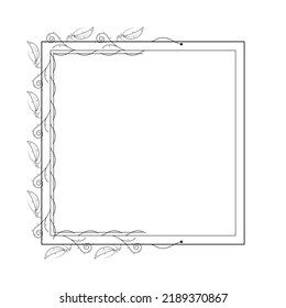 Resumen Cuadrado De Línea Simple Negro Con Hojas De Hojas De Hojas De Marco Flores De Dibujo Esbozo De Diseño De Elemento De Contorno De Doodle Esbozo De Estilo Isolación Ilustración Para Boda Y Cartel