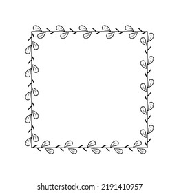 Abstrakter, einfacher Schwarzer Linienplatz mit Leaf-Blättern Frame Blumen Doodle Outline Element Vector Design Style Skizze isoliert Illustration für Hochzeit und Banner
