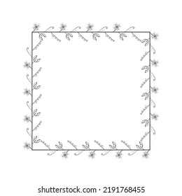 Resumen Cuadrado De Línea Simple Negro Con Hojas De Hojas De Hojas De Marco Flores De Dibujo Esbozo De Diseño De Elemento De Contorno De Doodle Esbozo De Estilo Isolación Ilustración Para Boda Y Cartel